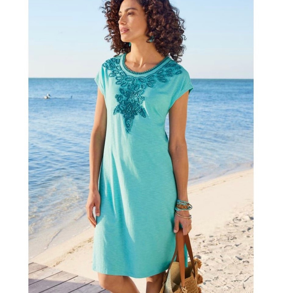 Soft Surroundings Blue Lizze Embroidered Short Dress Size Small
